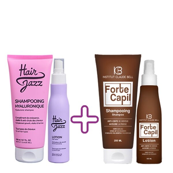 HAIR JAZZ Shampooing et Lotion: Accélérez la croissance des cheveux + Forte Capil Shampooing et lotion: réduisent la perte de cheveux androgénétique ou hormonale